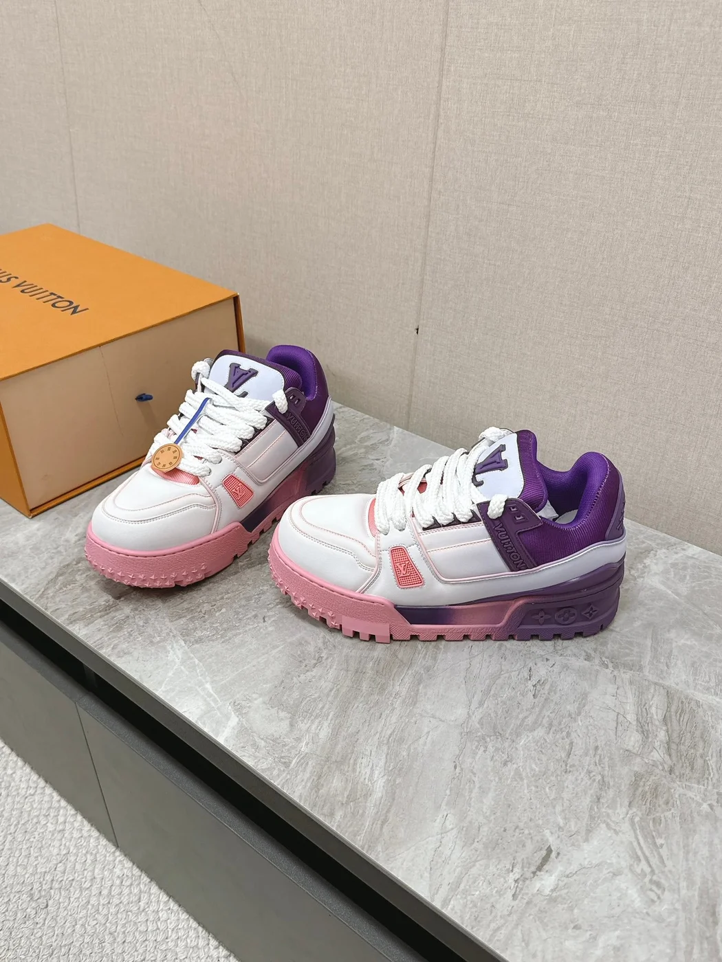 Louis Vuitton Women White Pink Purple Leather Sneakers product view 5