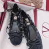 Valentino Women Black Satin Studded Flats product view 1