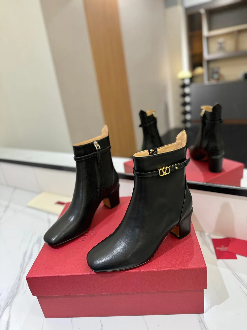 Valentino Women Black Leather Ankle Boots product view 3