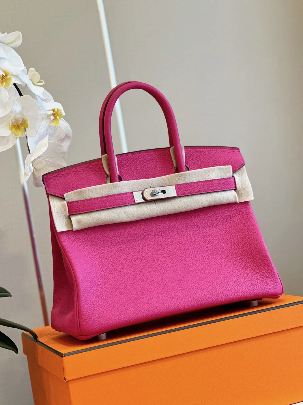 Hermès Birkin 30 Rose Shocking Taurillon Clemence Palladium Hardware Bag product view 2