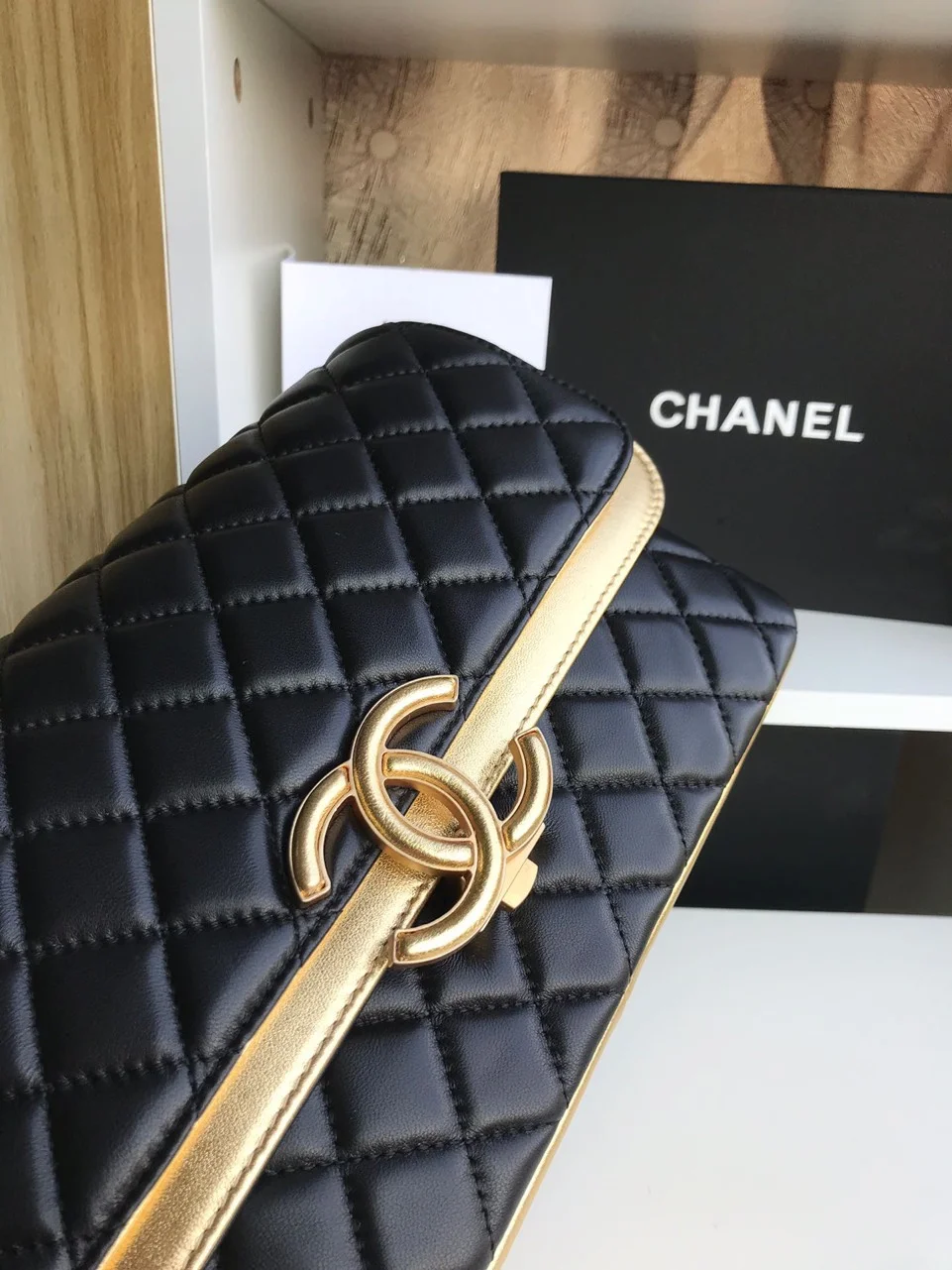 Chanel Woman’s Handbags Black Mix Yellow Leather 25 cm product view 4