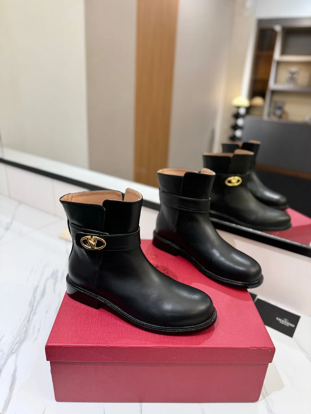 Valentino Women Black Leather Ankle Boots product view 1