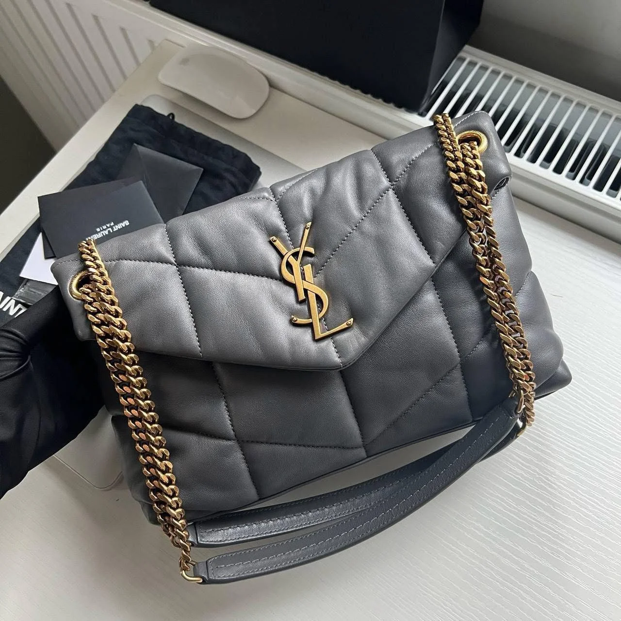 Saint Laurent Small Loulou Puffer shoulder bag in grey product view 1