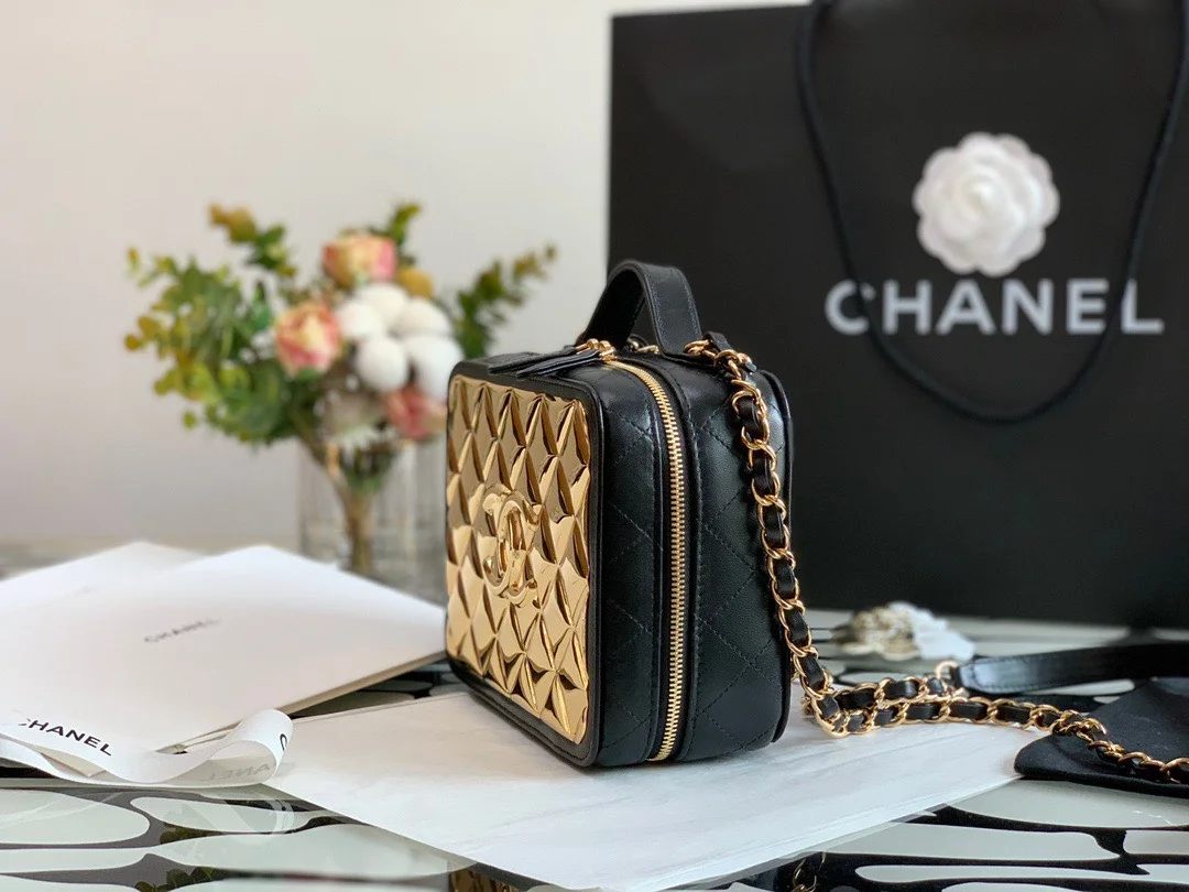 Chanel Vanity Case Black Yellow Box Form Handbags 19 cm product view 2
