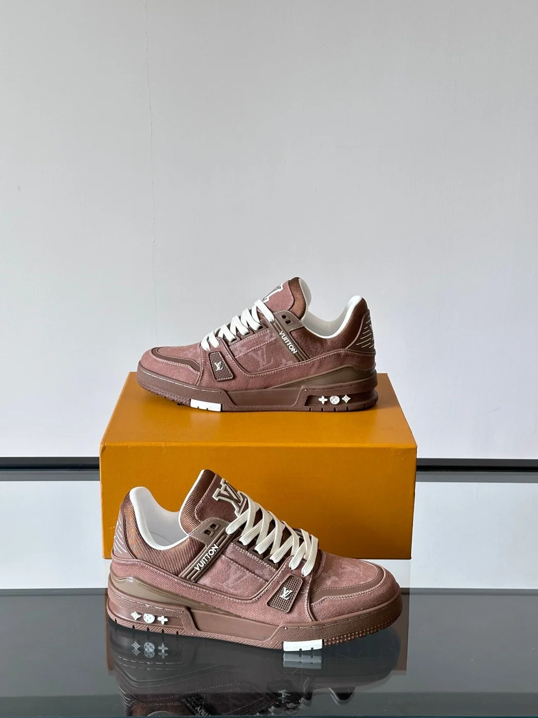 Louis Vuitton Men Brown Suede Leather Sneakers product view 3