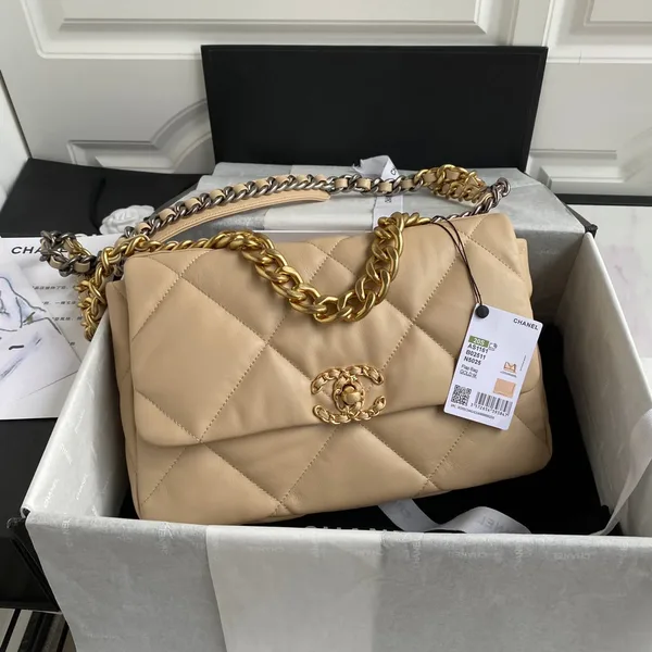 Chanel Large 30 Flap Bag In Beige Cream Lambskin product view 6