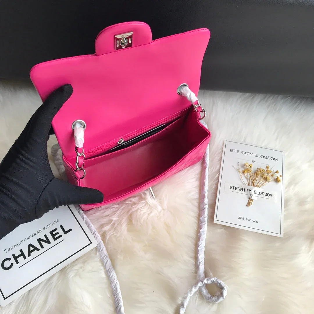 Chanel 20 Classic Small Double Flap Bag In Deep Pink Calfskin product view 2