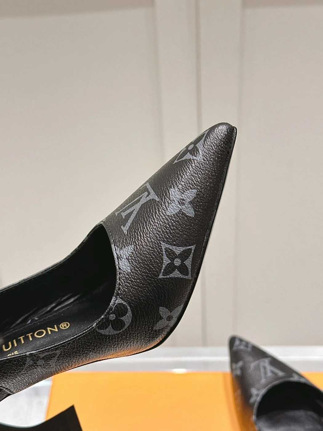 Louis Vuitton Women Black Patterned Leather Heels product view 6