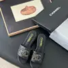 Chanel Women Black Leather Quilted Slides product view 1