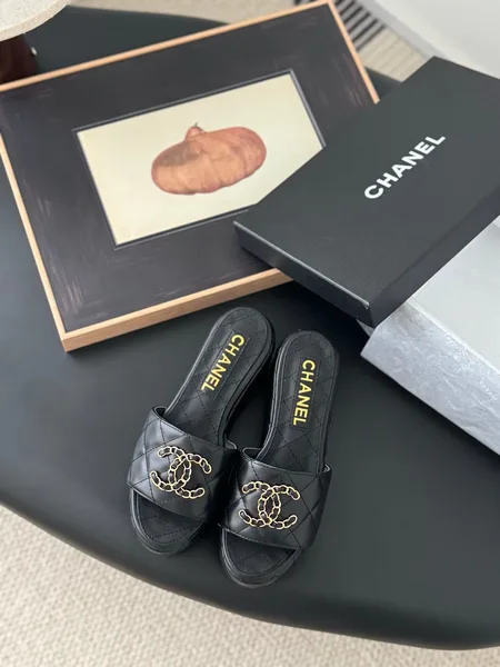 Chanel Women Black Leather Quilted Slides product view 1