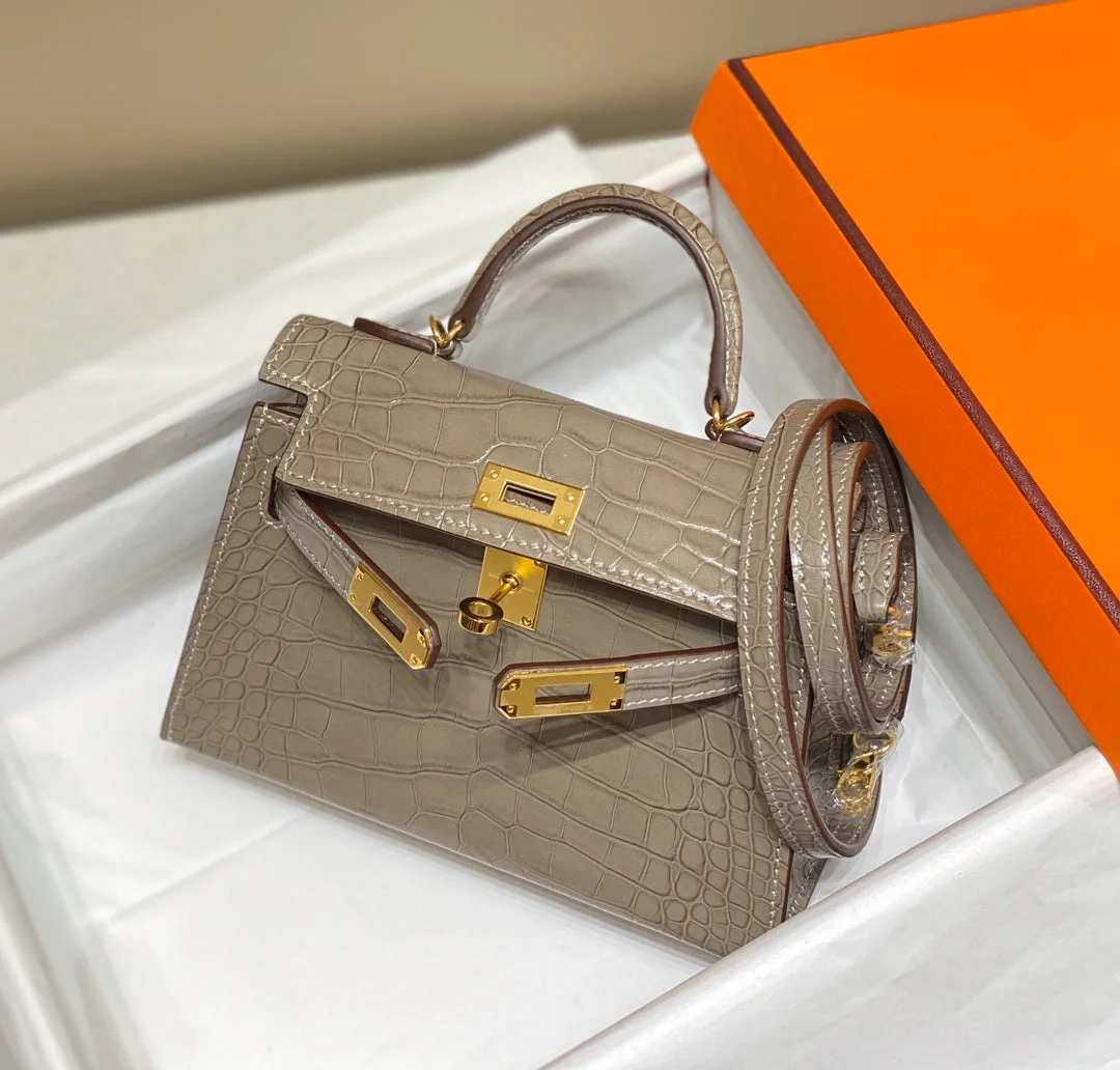 Hermès Mini Kelly In Mocha Brown Crocodile Skin Gold Hardware Bag product view 4
