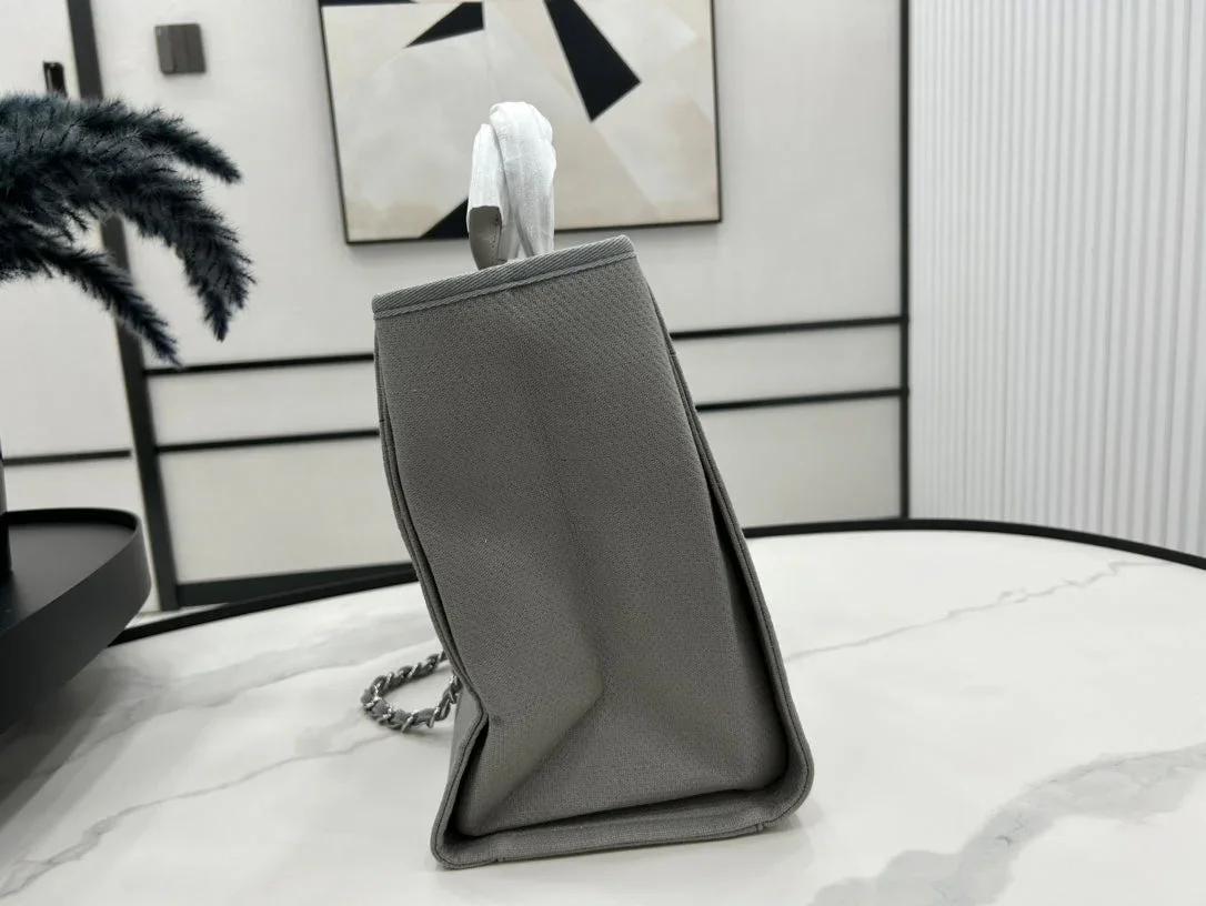 Chanel Cc Deauville Large 38 Tote Bag In Grey Canvas With White Logo product view 3
