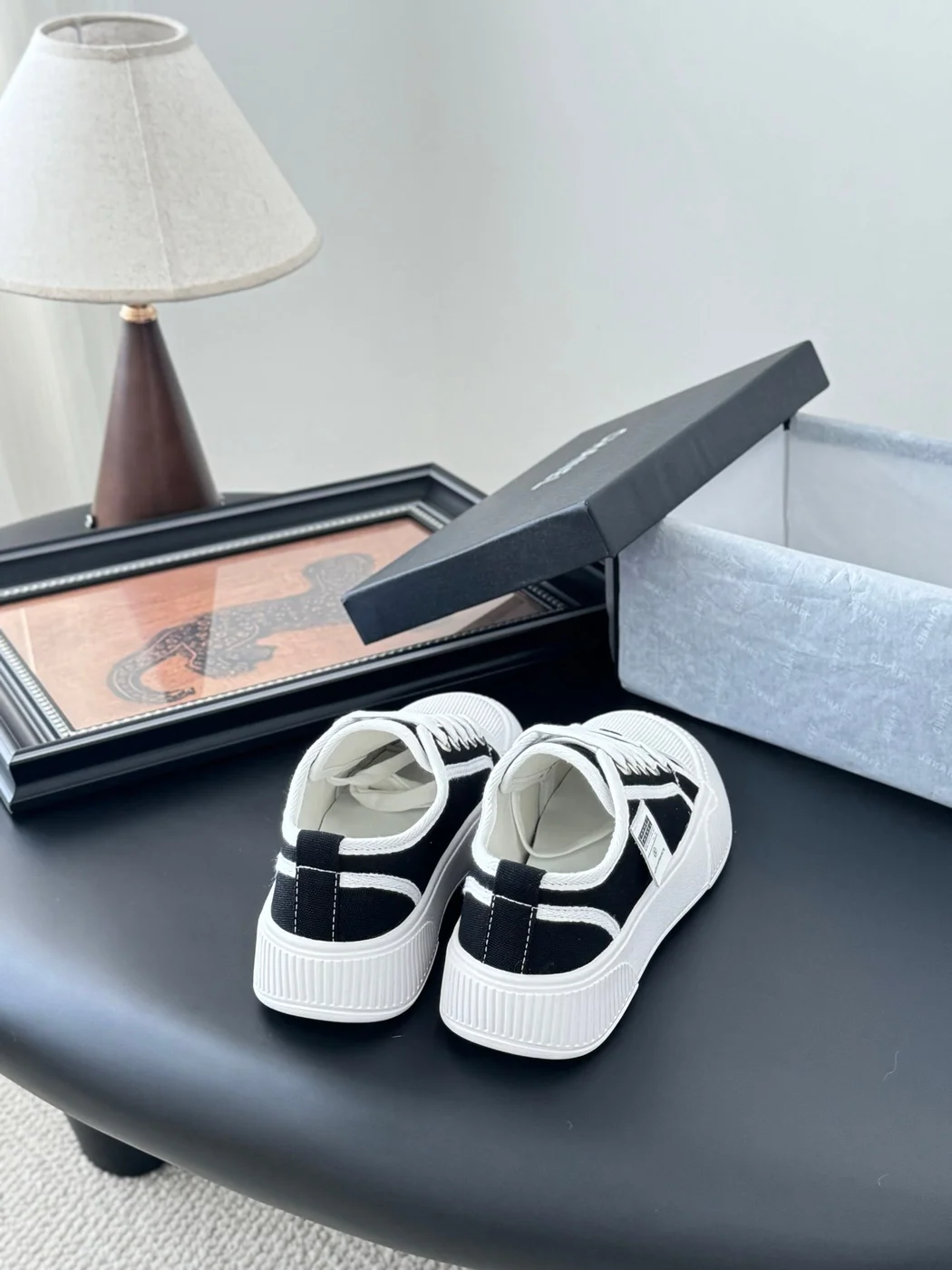 Chanel Women Black Canvas White Trim Sneakers product view 3