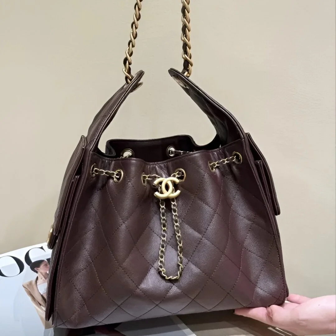Chanel 25 Small Handbag Grained Calfskin  Gold-Tone Metal Brown product view 1