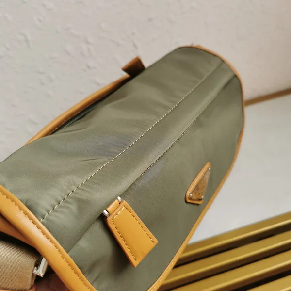 Prada Messenger Bag 20 In Khaki Green Re-Nylon And Brown Calfskin Trim product view 7