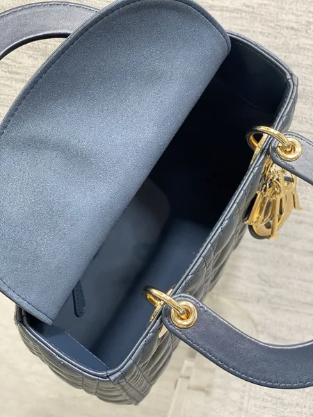 Dior Medium Lady Bag 24 In Deep Ocean Blue Gold Hardware product view 4