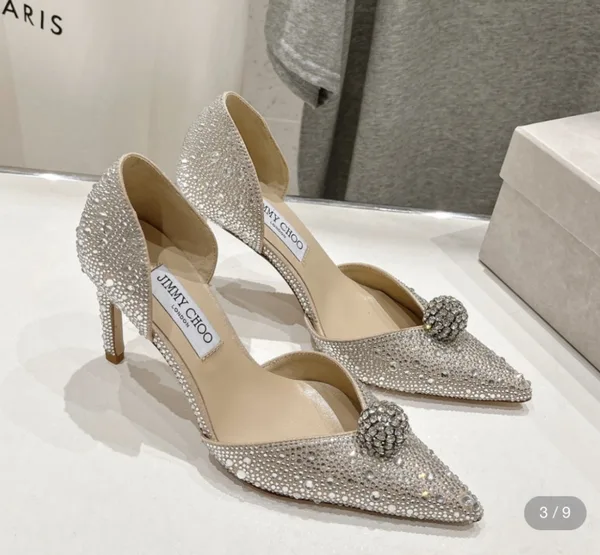 Jimmy Choo silver suede D’Orsay pumps product view 1