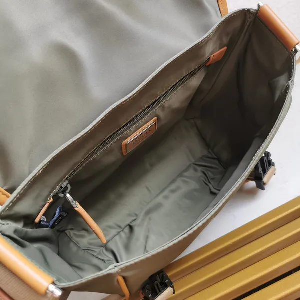 Prada Messenger Bag 20 In Khaki Green Re-Nylon And Brown Calfskin Trim product view 9