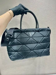 Prada Triangle Pattern Tote Bag 33 In Black Quilted Re-Nylon product view 4