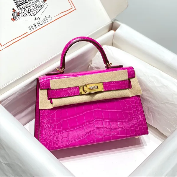 Hermès Mini Kelly In Deep Magenta Crocodile Skin Gold Hardware Bag product view 1