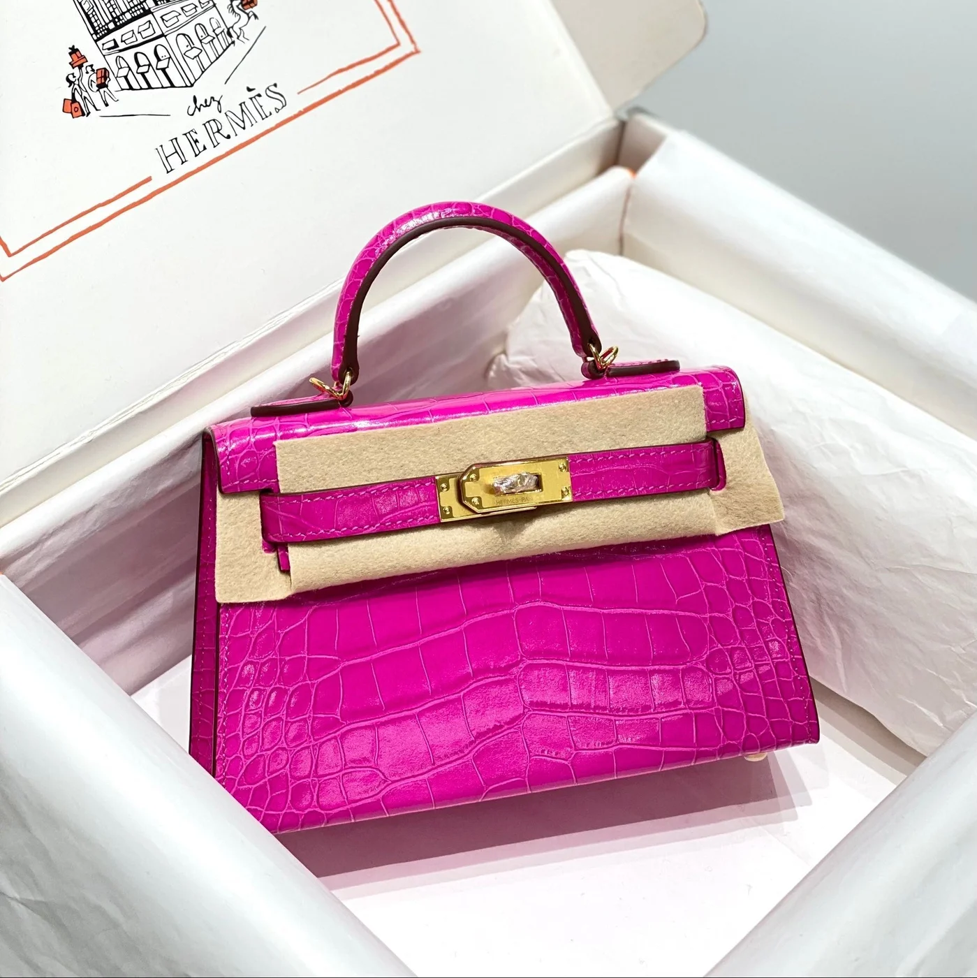 Hermès Mini Kelly In Deep Magenta Crocodile Skin Gold Hardware Bag product view 1