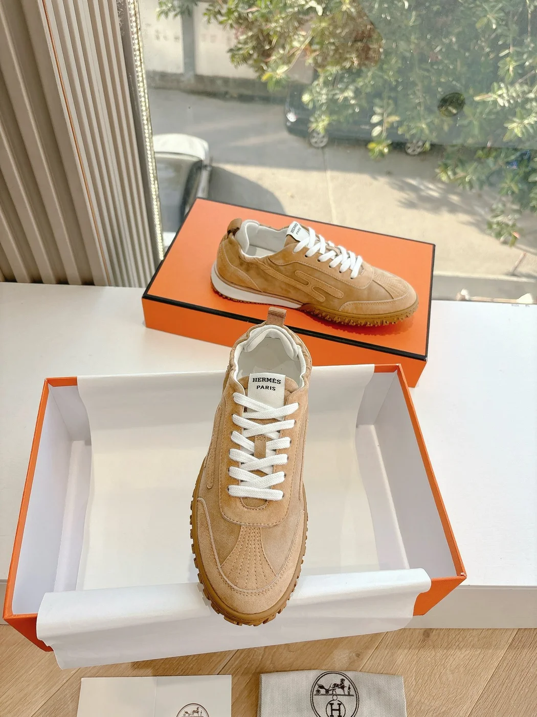 Hermès Women Beige Suede Sneakers product view 5