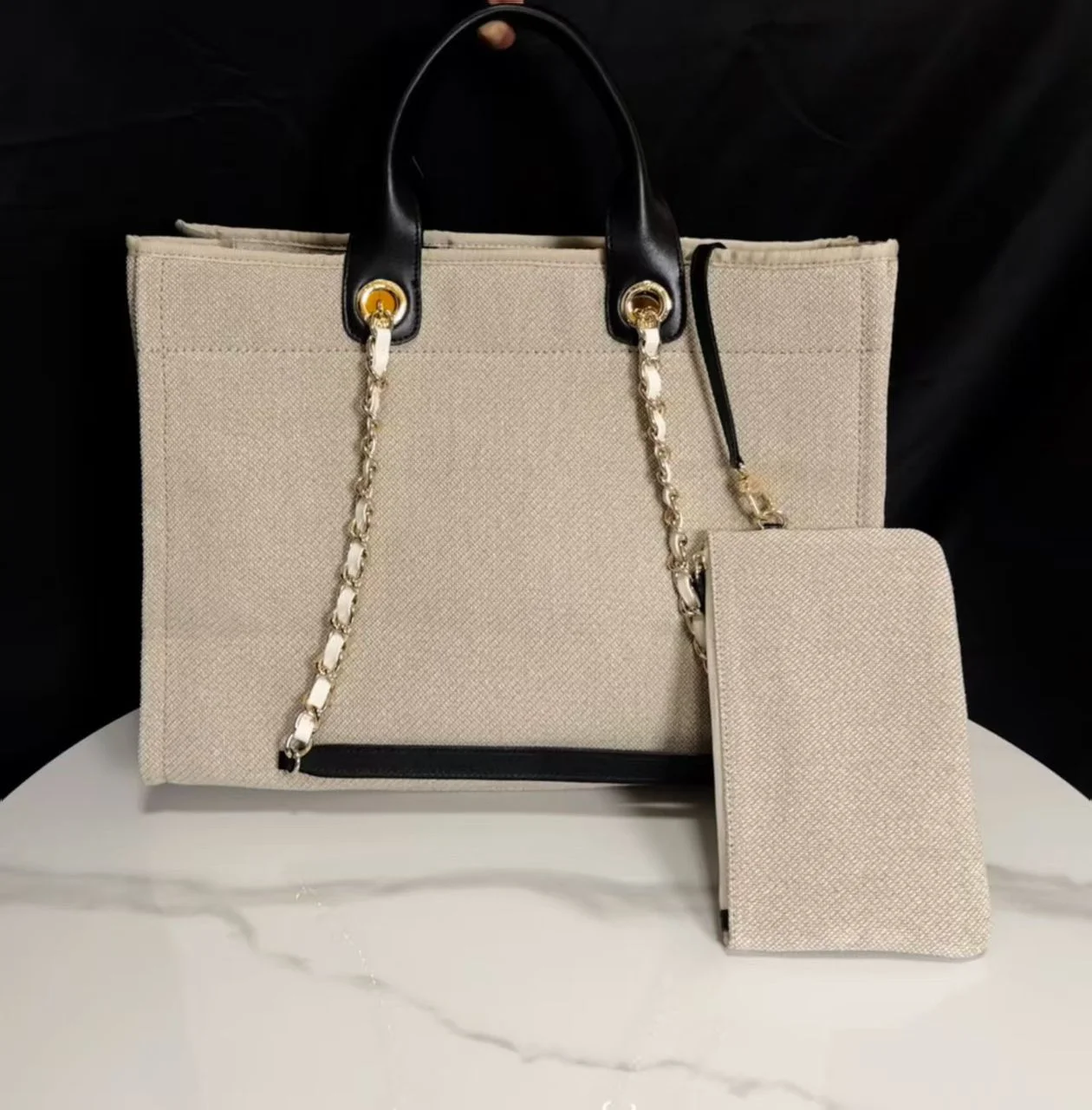 Chanel Deauville Tote in beige and black product view 2