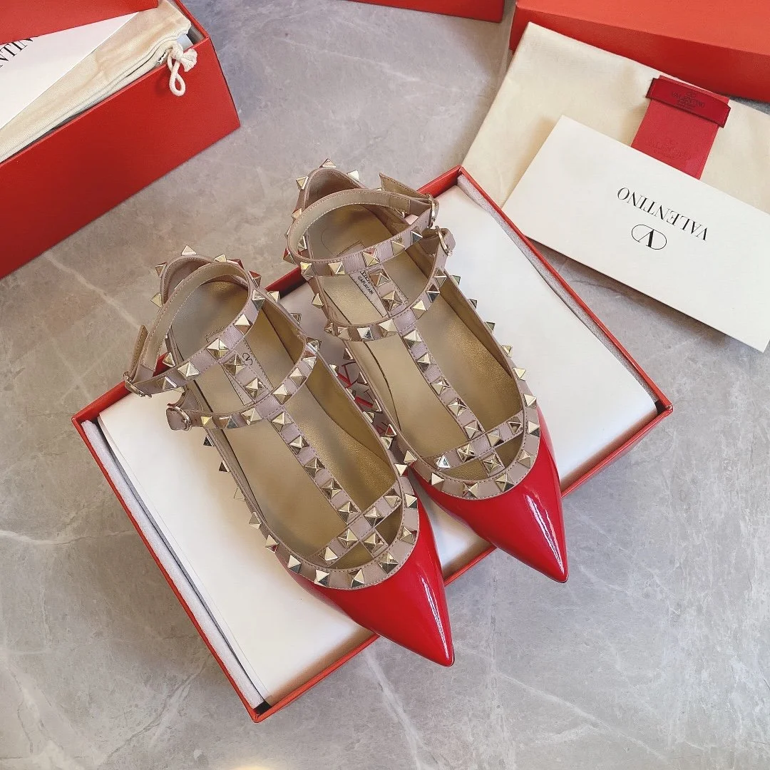 Valentino Women Red Patent Leather Studded Flats product view 1
