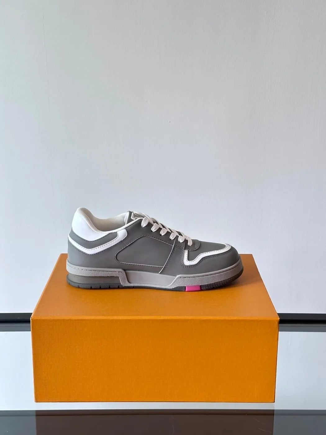 Louis Vuitton Men Grey White Leather Sneakers product view 6