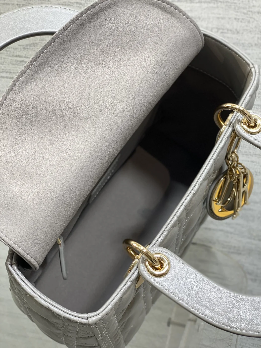 Dior Medium Lady in Grey Gold Hardware Bag product view 7