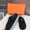 Hermès Women Black Fuzzy Fabric Mules product view 3