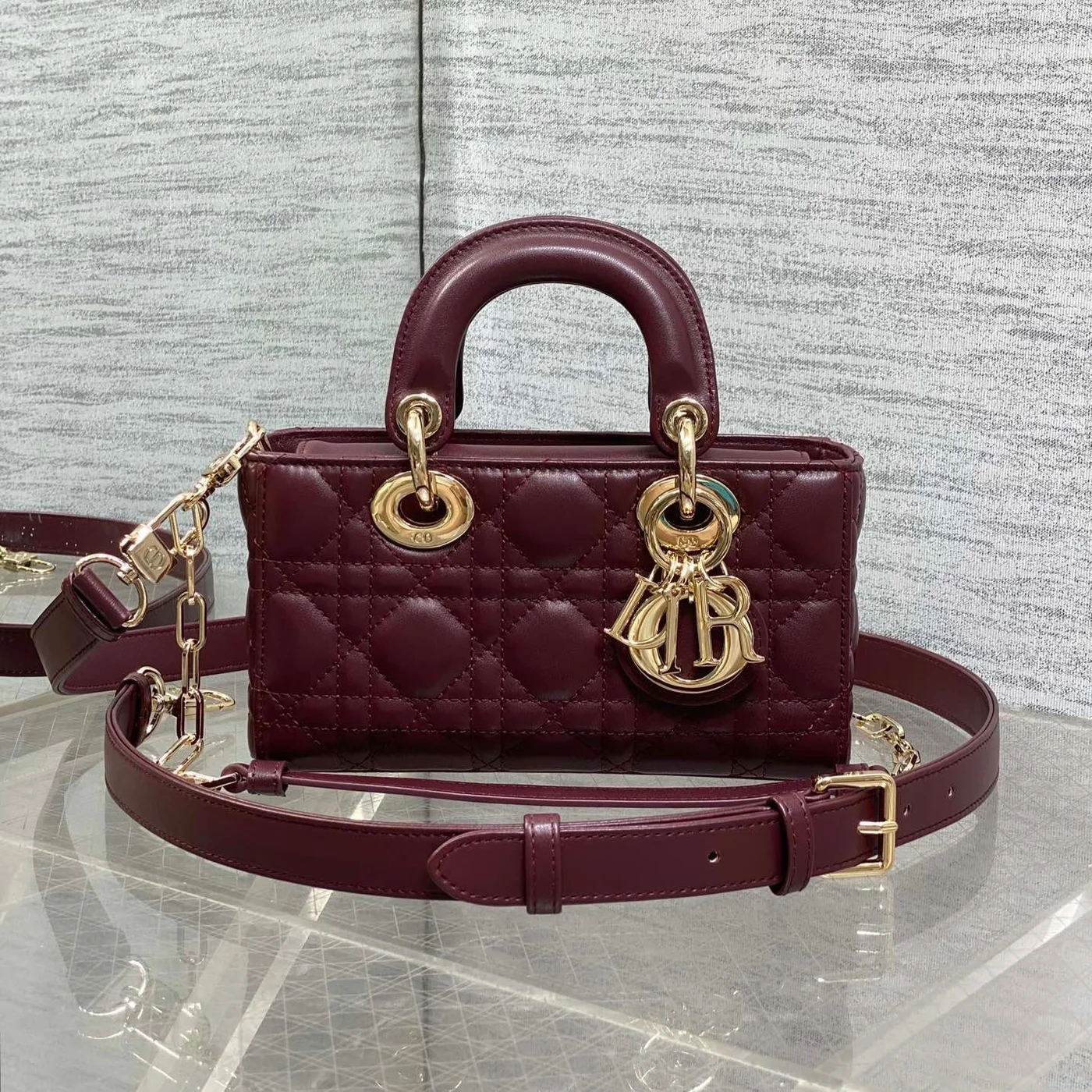 Dior Small Lady D‑Joy Bag 19 In Burgundy Gold Hardware product view 1