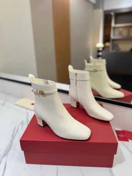 Valentino Women White Leather Ankle Boots product photo