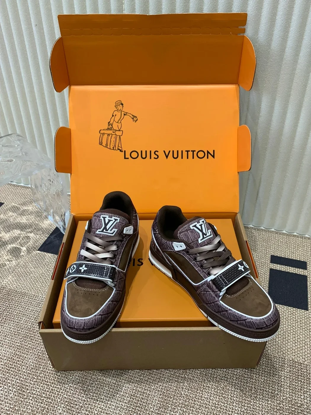 Louis Vuitton Women Brown Suede Leather Sneakers product view 6