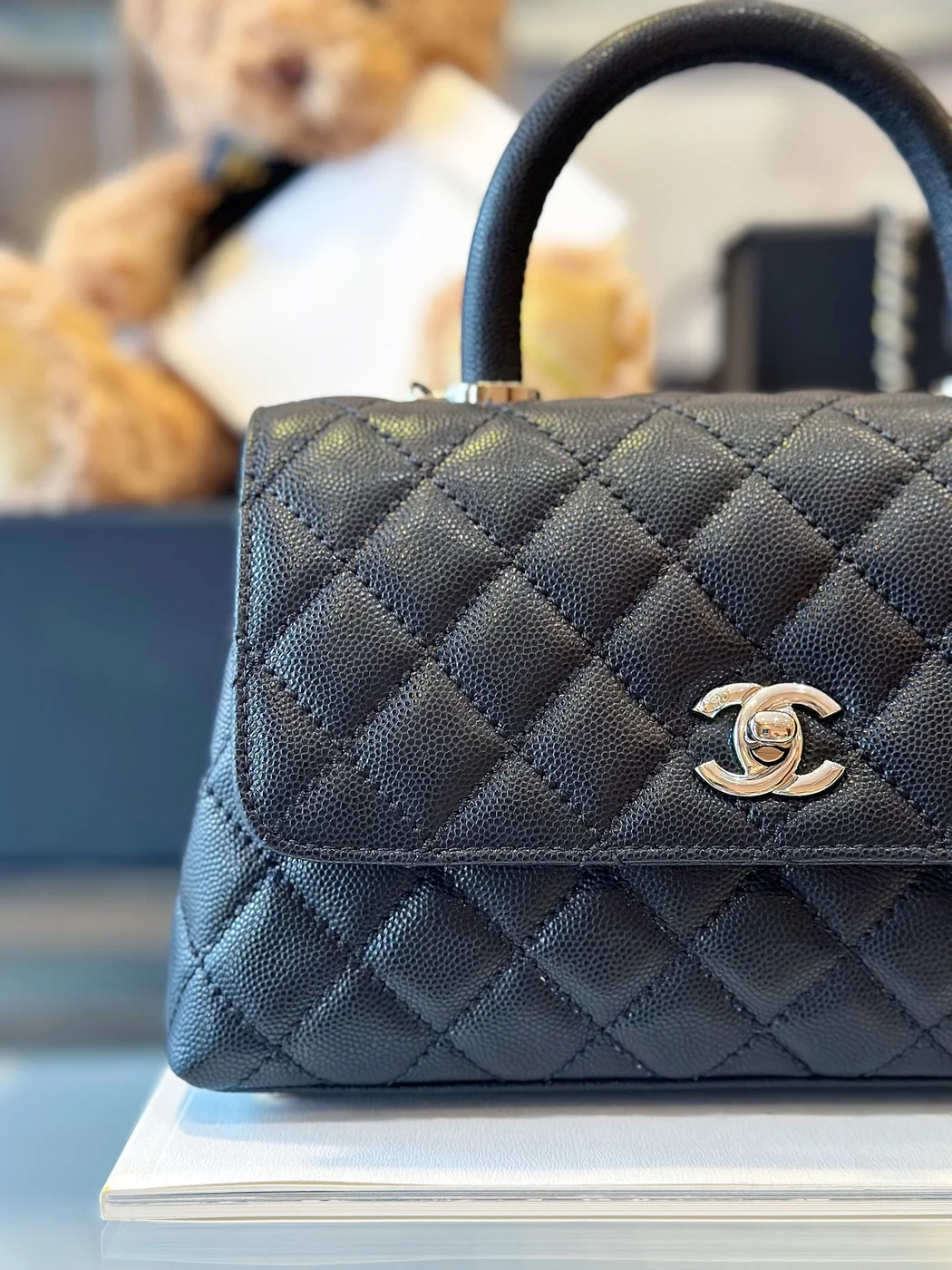 Chanel Coco Handbag Leather Black With Silver Lock 23 cm product view 2