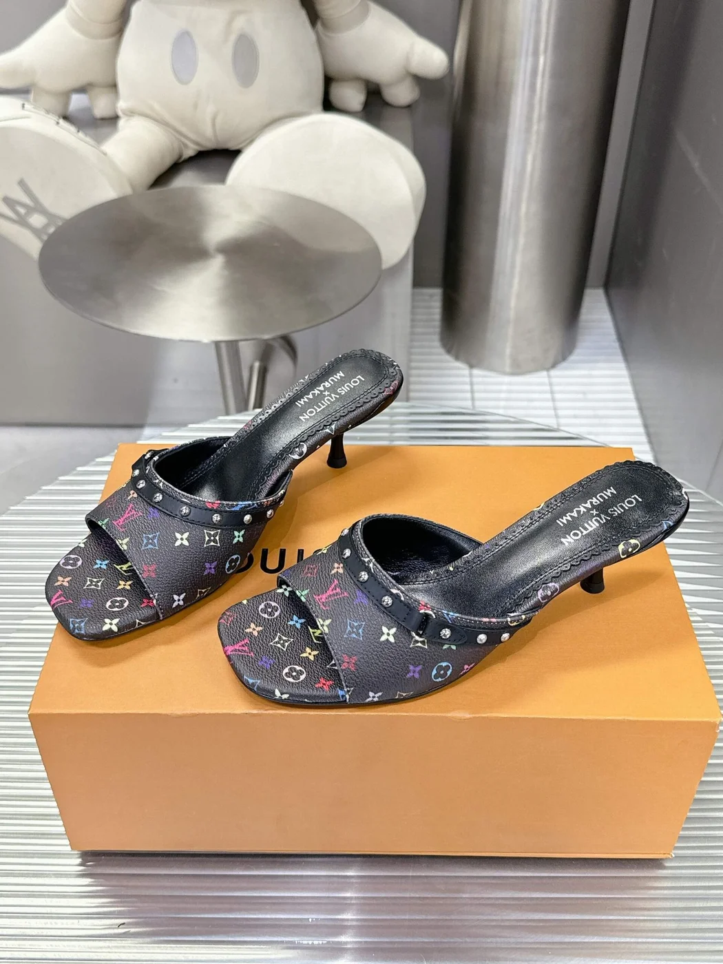 Louis Vuitton Women Black Patterned Leather Mules product view 5