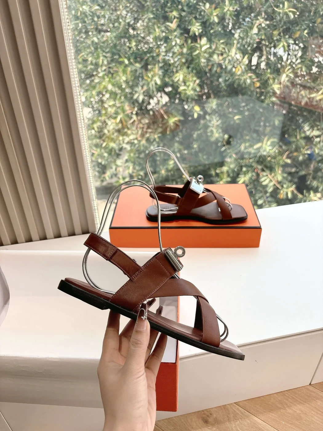 Hermès Women Brown Leather Sandals product view 5