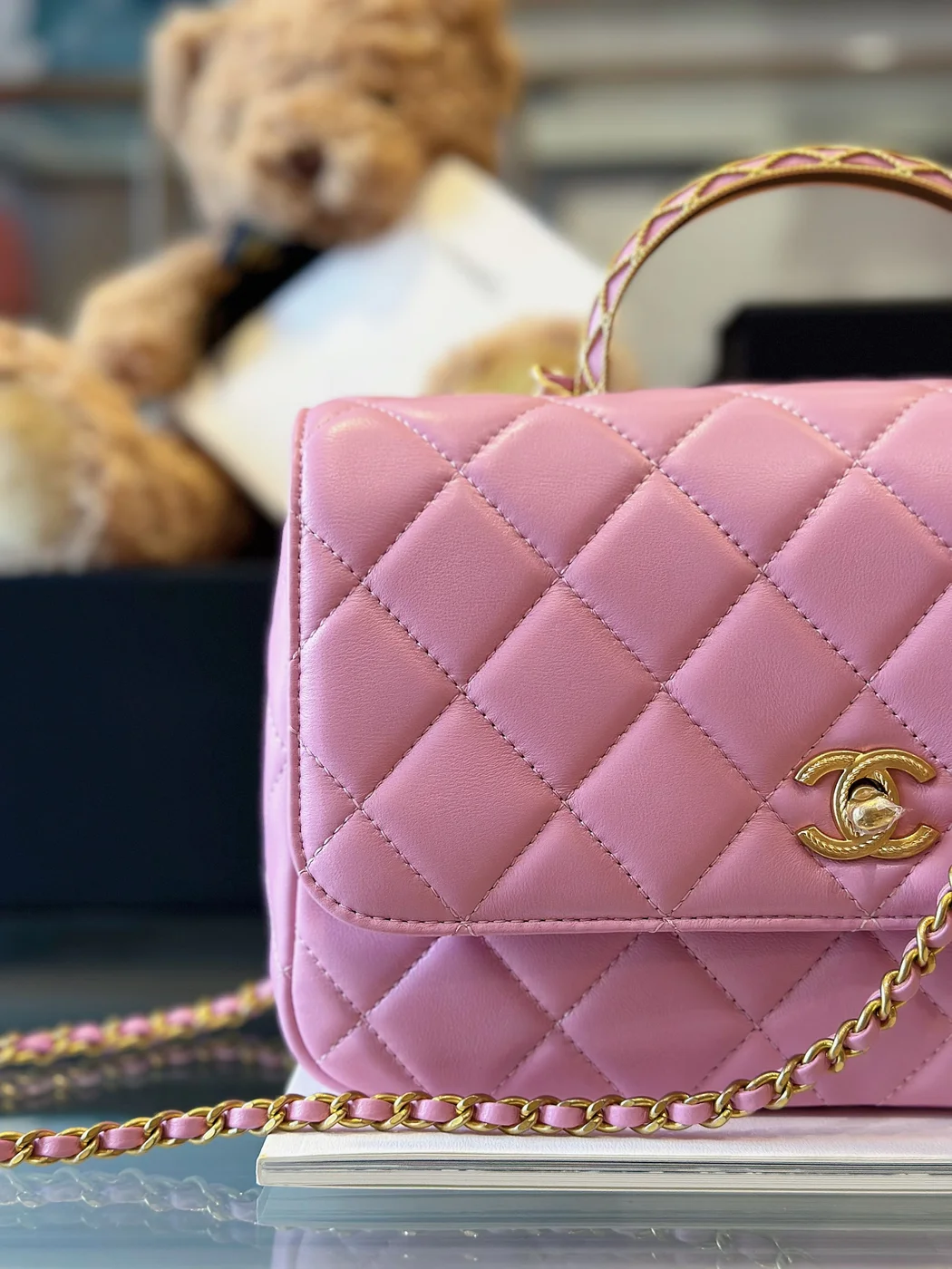 Chanel Coco Mini Handbags Pink With Lock Gold 22x21cm product view 2