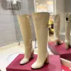 Valentino Women Beige Leather Knee High Boots product view 4