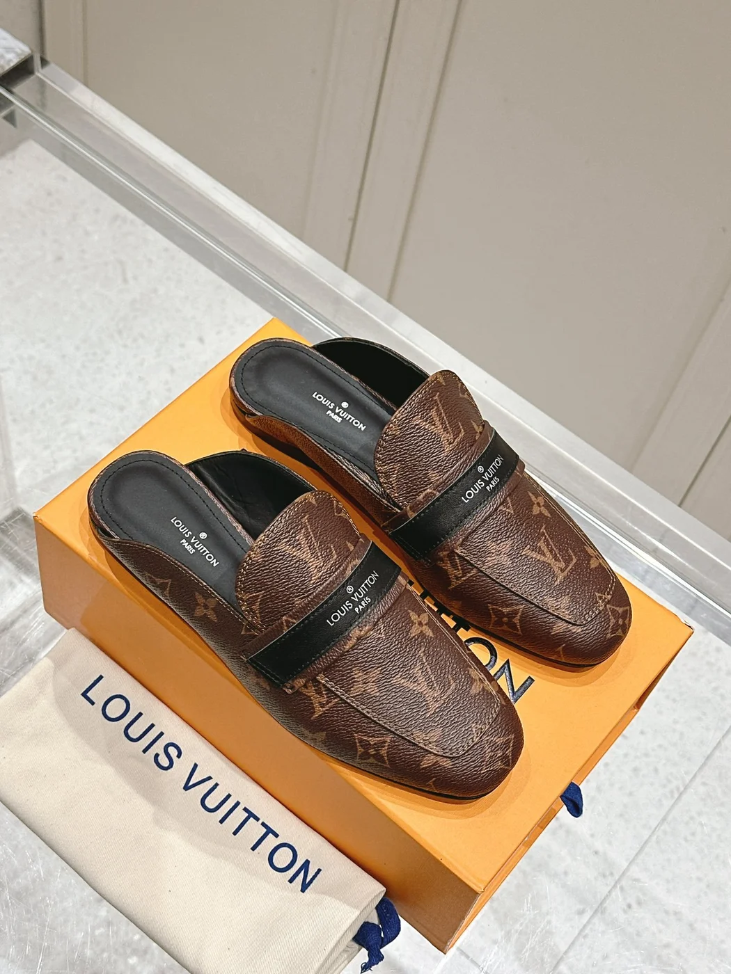 Louis Vuitton Women Brown Leather Monogram Mules product view 3