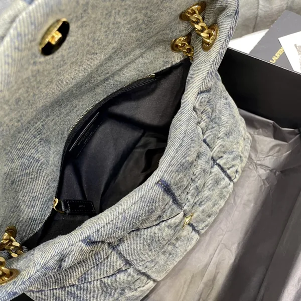 Saint Laurent Chevron Quilted Shoulder Bag Black and Gray product view 3