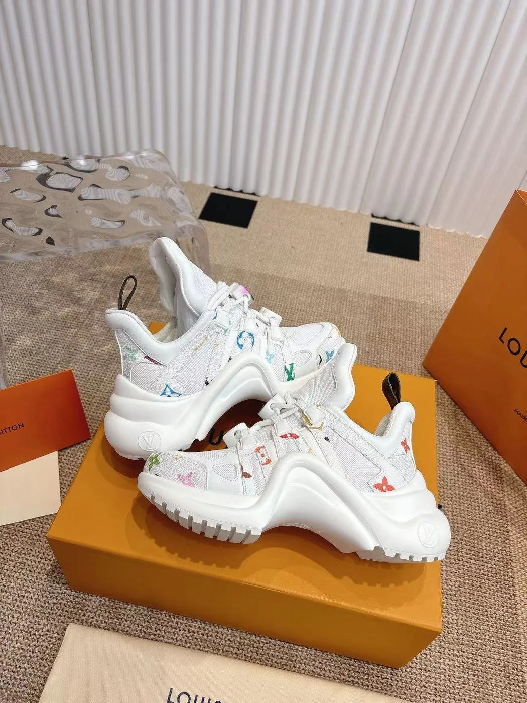 Louis Vuitton Women White Mesh Multicolor Logo Sneakers product view 6