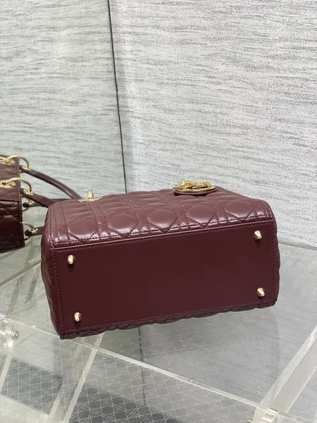 Dior Medium Lady Bag 24 In Burgundy Gold Hardware product view 7