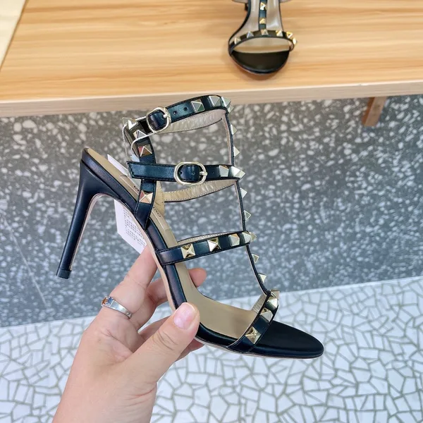 Valentino Women Black Leather Studded Strappy Heels product view 4