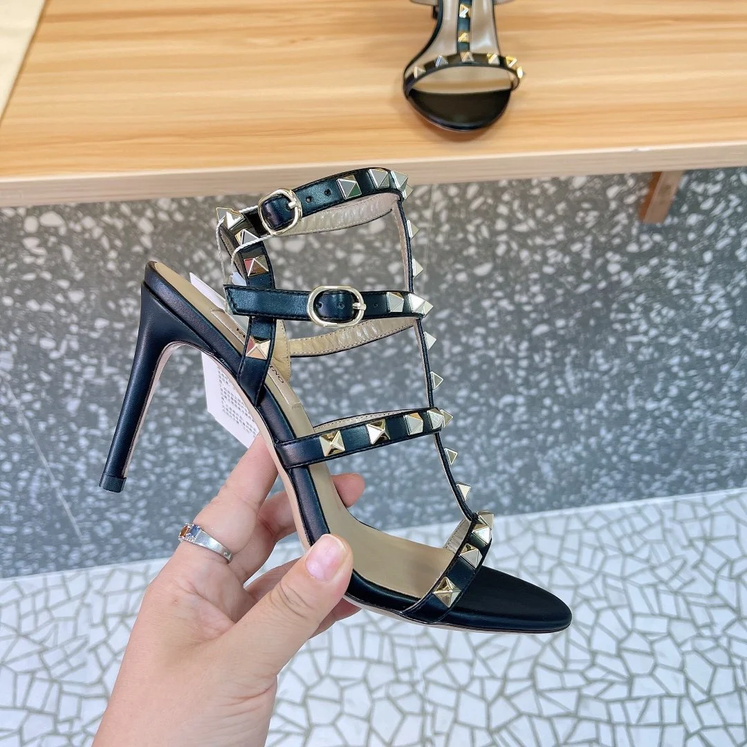 Valentino Women Black Leather Studded Strappy Heels product view 4