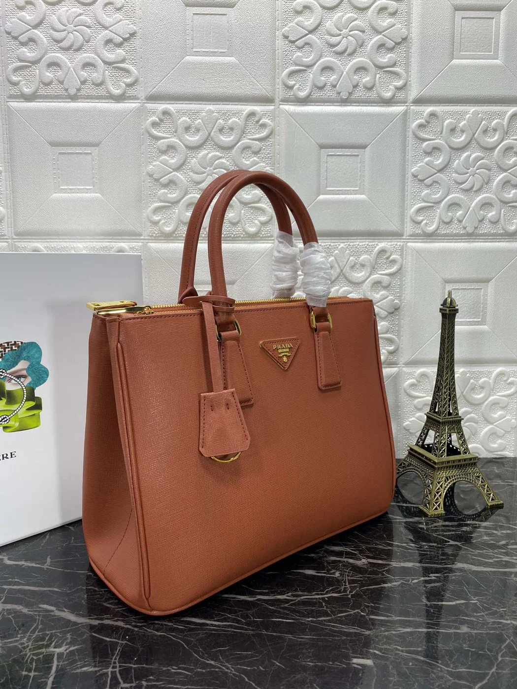 Prada Pra Galleria 32 Bag In Bronze Orange Saffiano Leather product view 3