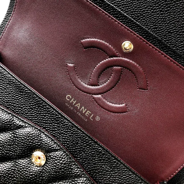 Chanel Flap Bag 25 In Black Caviar Leather Gold Hardware product view 3