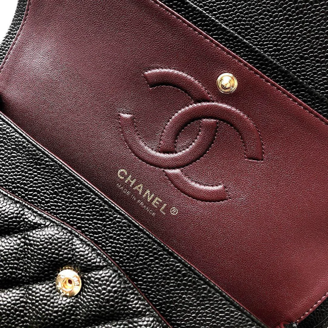 Chanel Flap Bag 25 In Black Caviar Leather Gold Hardware product view 3