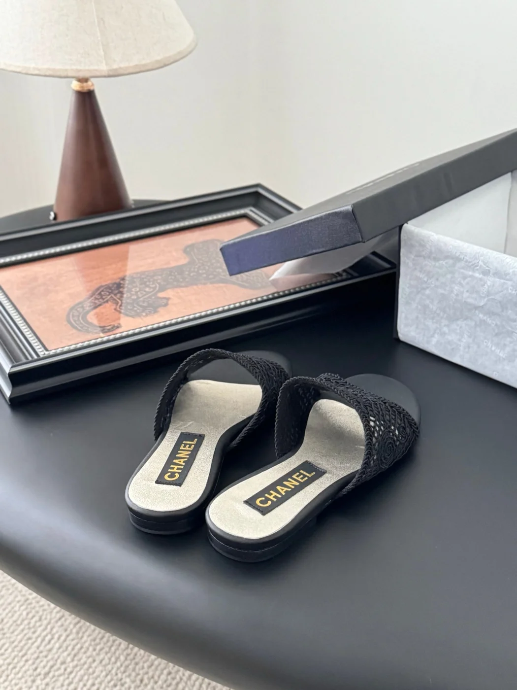 Chanel Women Black Mesh Slide Sandals product view 3
