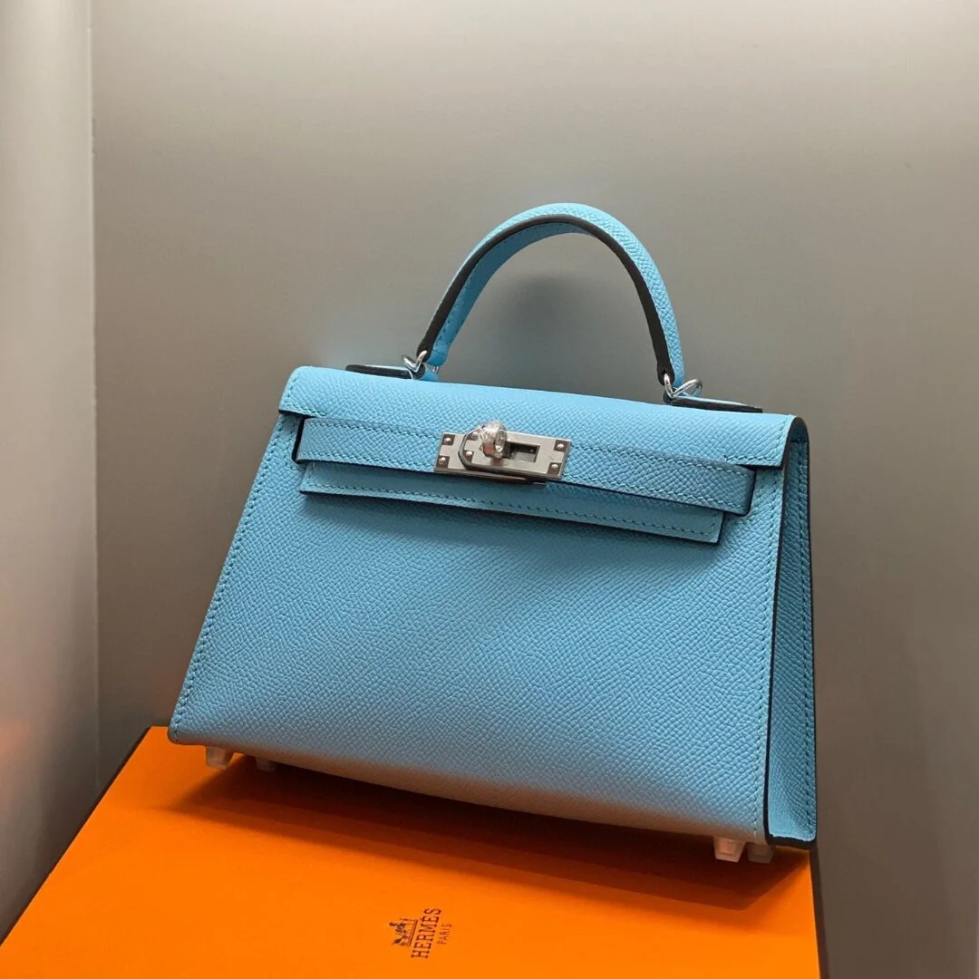 Hermès Kelly Mini 20 Sky Blue Epsom Silver Hardware Bag